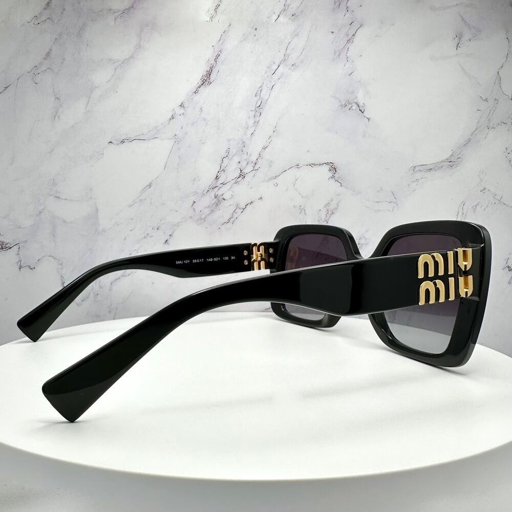 🕶️ Miu Miu Black Oversized Square Sunglasses with Gold Logo ✨ - Picture 3 of 14